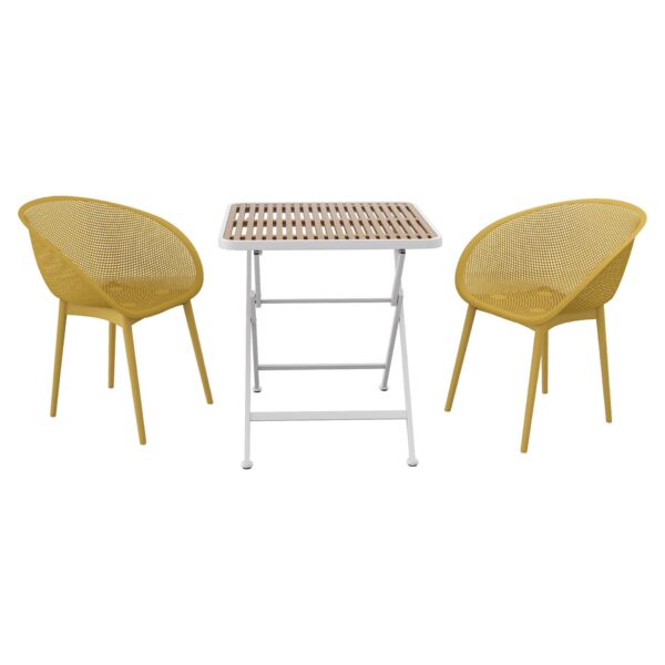2 Pack Lounge Chair Set With Folding Square Table - Earthy Yellow / Khaki / White