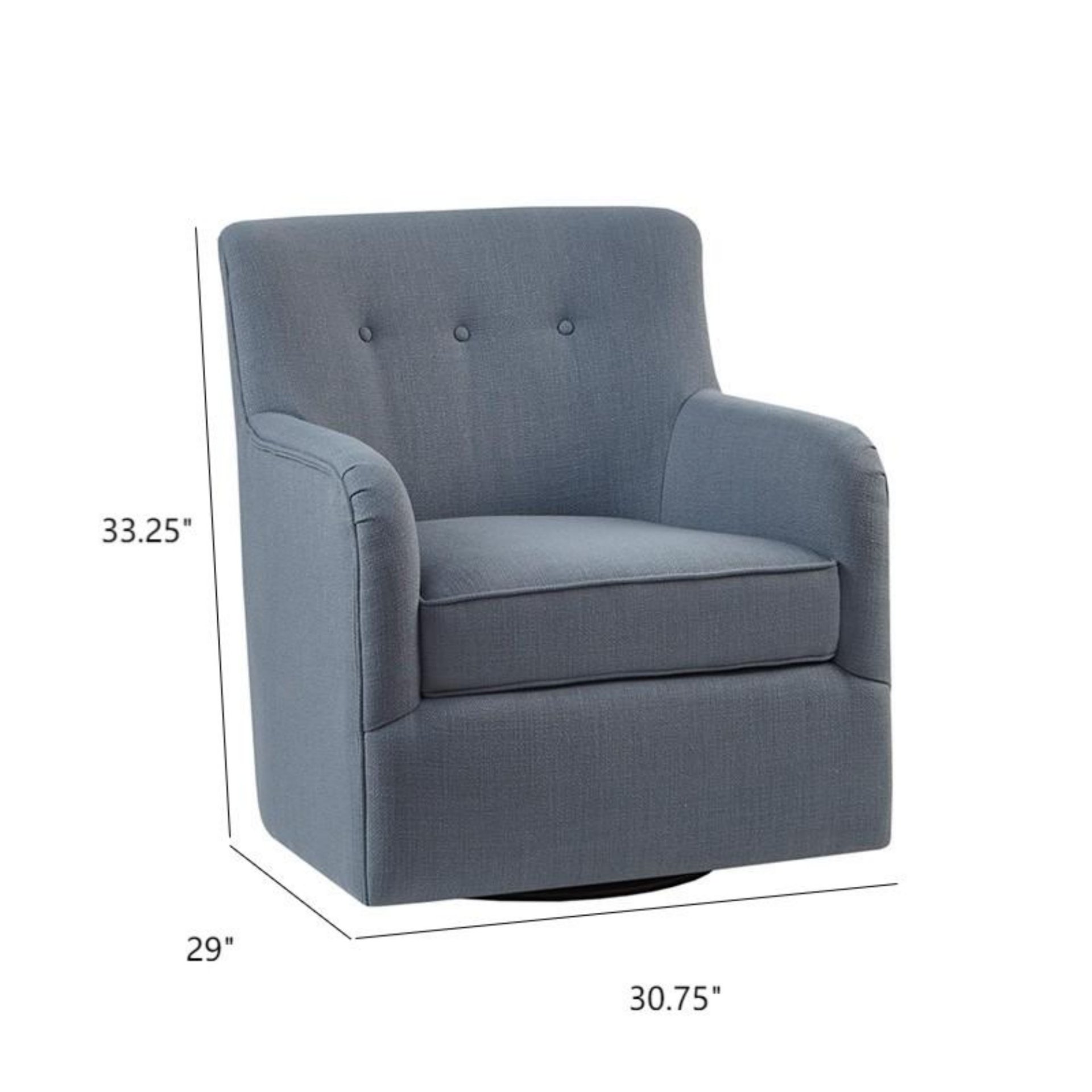 Adele - Swivel Chair With Button Tufted Back And Round Arms - Blue - Image 3