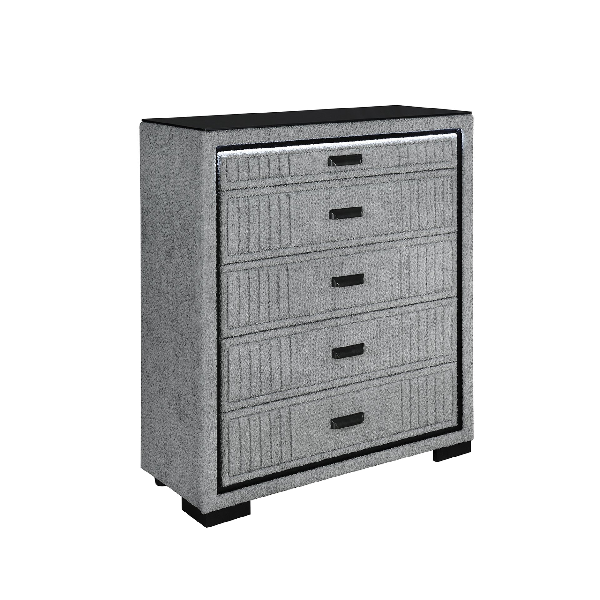 Isaiah - Queen 5 Piece Bedroom Set With 50" TV Lift LED, Speakers And Fireplace - Grey - Image 11