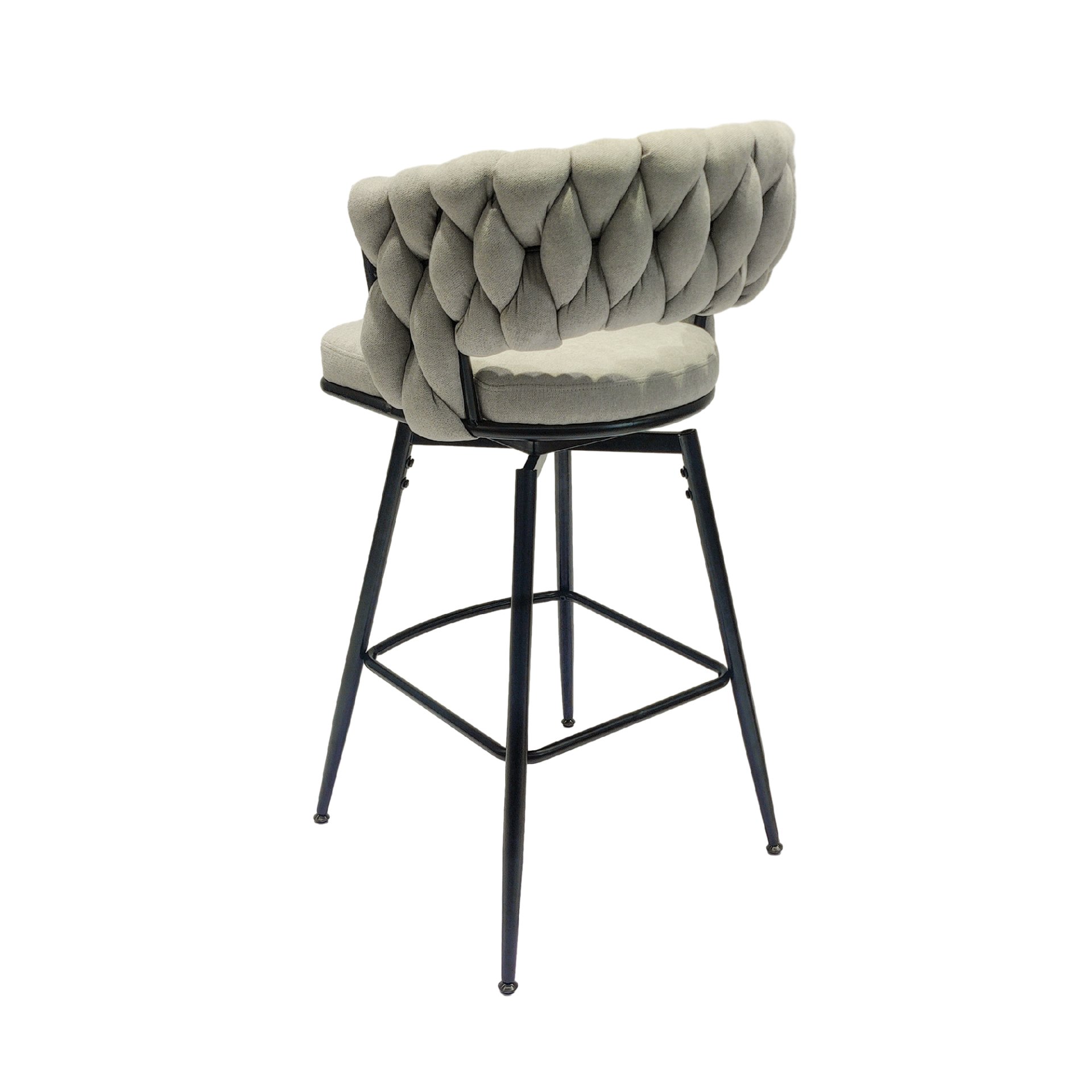 28" Bar Chair Linen Woven Bar Stool (Set of 2) Upholstered With Legs, 360 Swivel, Counter Arm Chairs With Back Footrest - Gray - Image 10