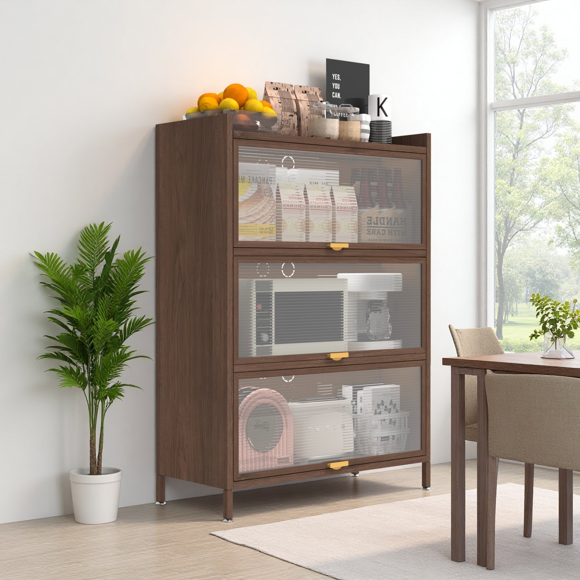 3 Flip Doors Cabinet, With Ample Storage Space For Living Room - Walnut - Image 15
