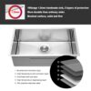 28" Undermount Kitchen Sink With, 10" Deep, Single Bowl, Rounded Corners - Brushed Nickel - Image 4
