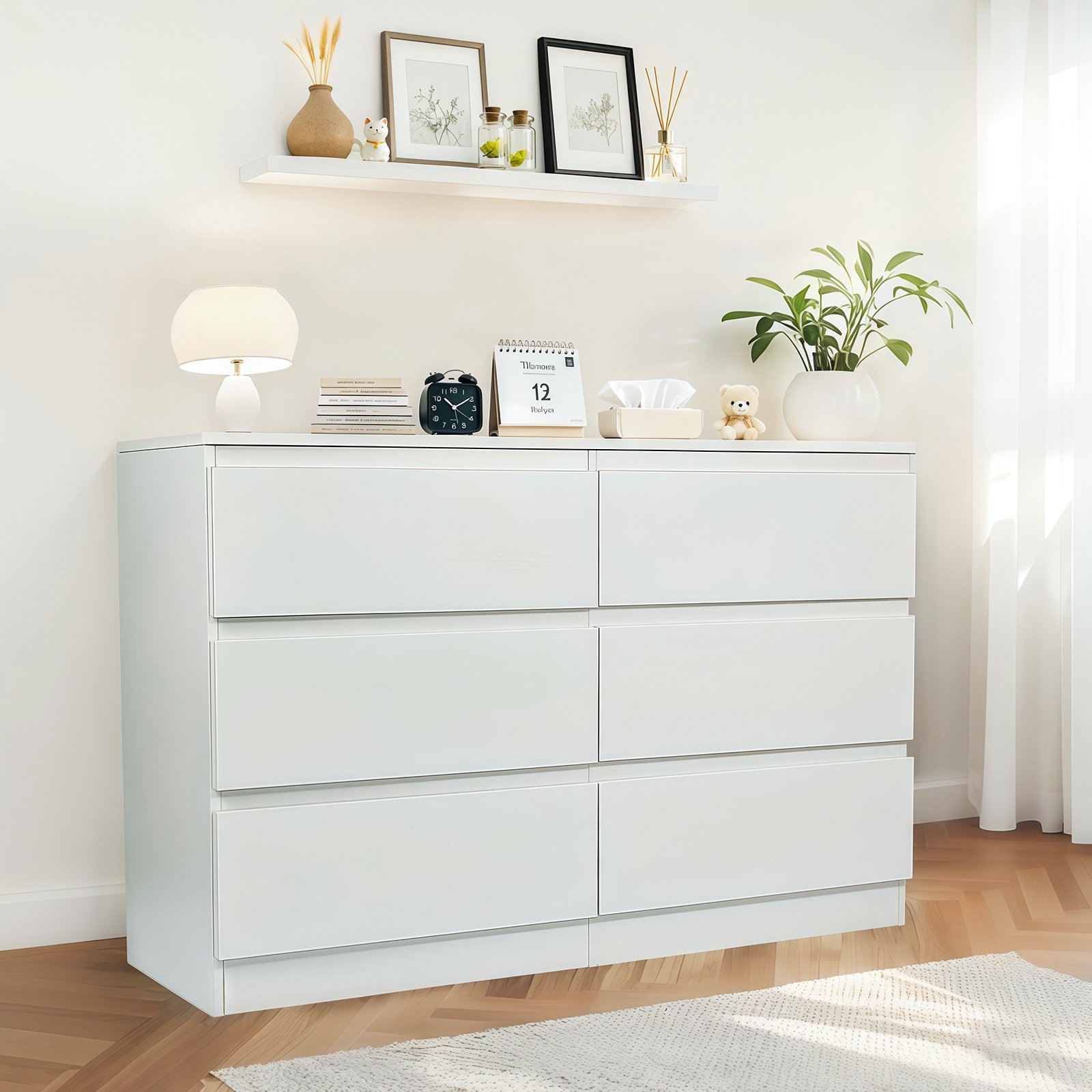Modern 6 Drawer Dresser With Spacious Countertop And Concealed Handles, Storage Cabinet For Bedroom And Living Room - White - Image 13