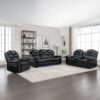 3 Pieces Recliner Sofa Sets Home Theater Seating Manual Recliner Chair With Center Console And Led Light Strip For Living Room - Black - Image 5