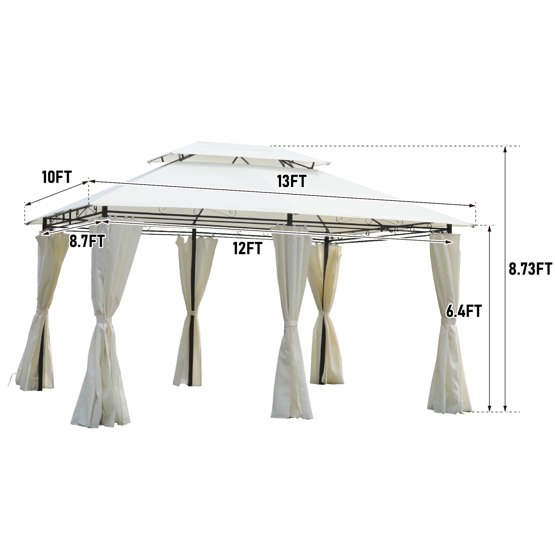 13 X 10 Outdoor Patio Gazebo Tent With Ventilated Double Roof And Sidewall (Detachable Curtains On All Sides), For Lawn, Garden, Backyard, And Deck - Beige - Image 3