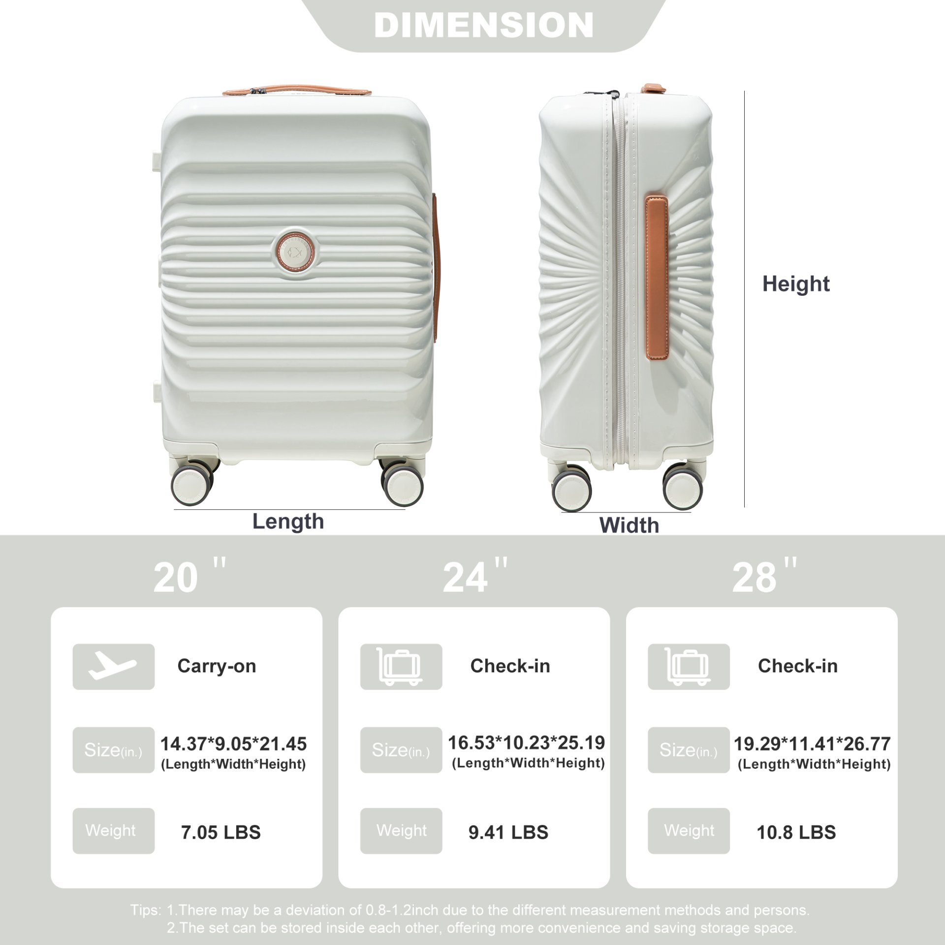24" Luggage Lightweight Suitcase Tsa Lock USB Port Luggage Wheel Lock Artificial Leather Top Handle Spinner Wheels - Creamy White - Image 3