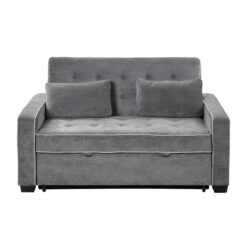 Upholstered Sleeper Bed Sofa With USB Charging, Adjustable Backrest, And Throw Pillows - Charcoal Gray