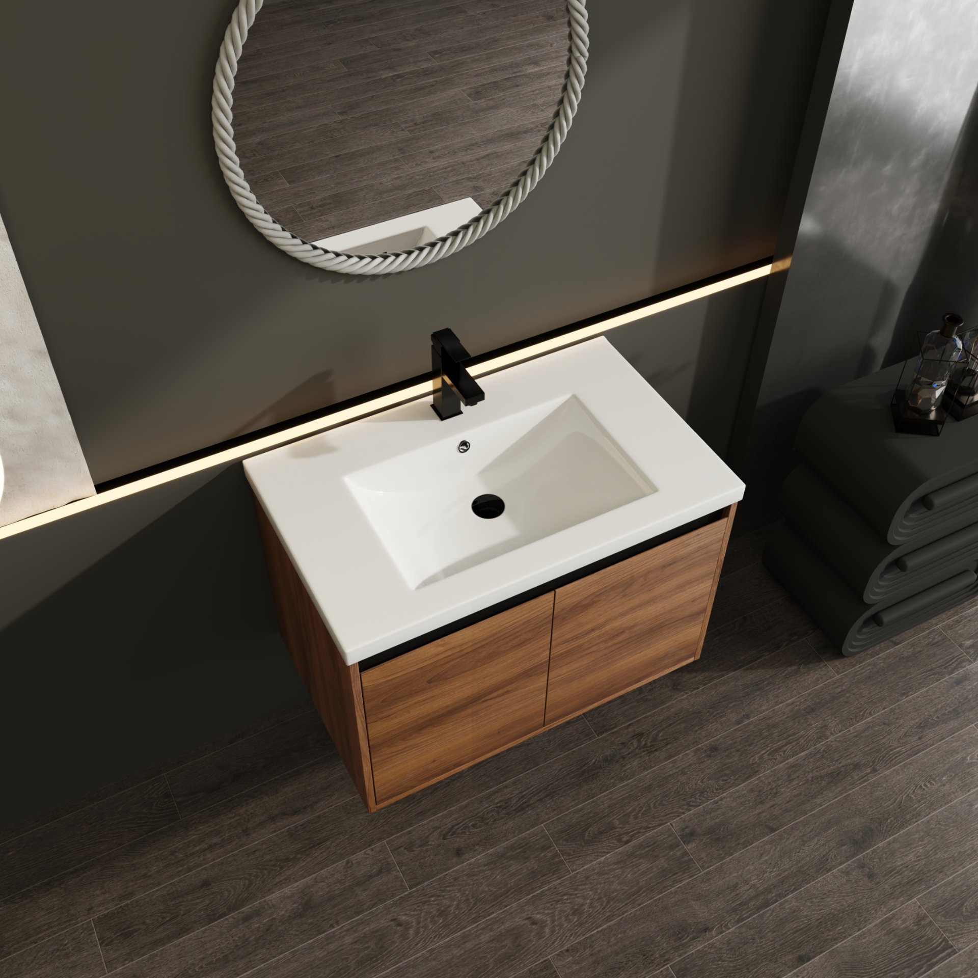 Bathroom Vanity With Resin Countertop Sink - Brown - Image 8