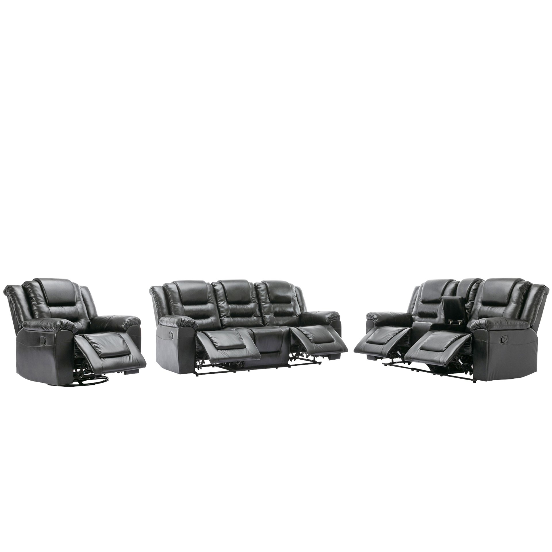 Home Theater Recliner Set Manual Recliner Chair With Wide Armrest, Two Built-In Cup Holders For Living Room - Black - Image 20