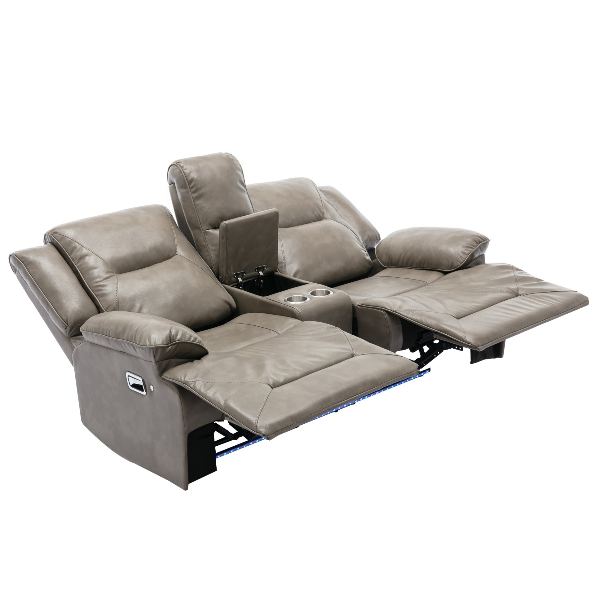2 Seater Home Theater Recliner Manual Recliner Chair With A Led Light Strip Two Cup Holders And A Storage Box For Living Room - Gray - Image 11