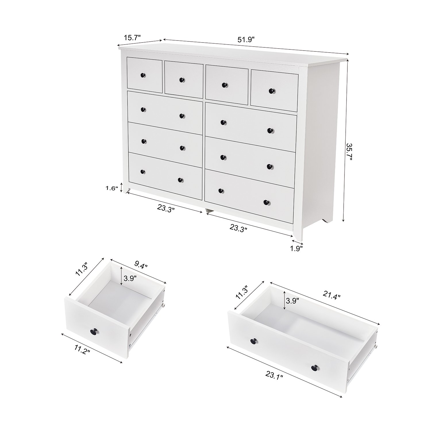 9 Drawer Dresser For Bedroom Ample Storage Wide Chest, Sturdy & Safe - Antique White - Image 3