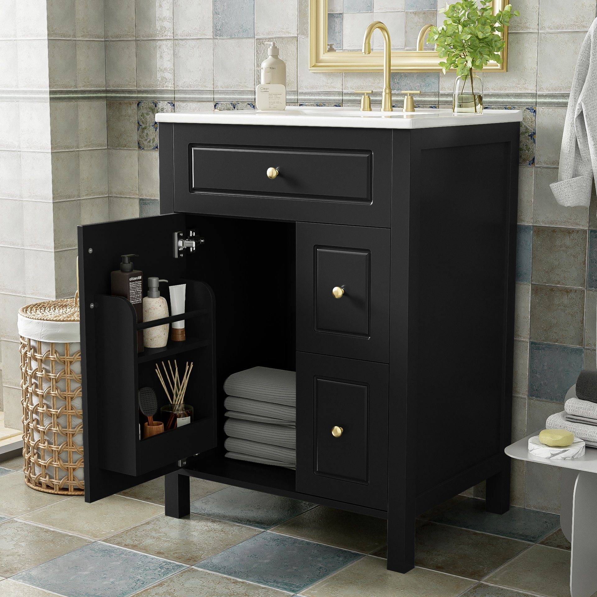 Bathroom Vanity With Sink, Soft Close Storage - Black - Image 5