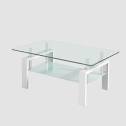 Luxury Modern Tempered Glass Coffee Table With 2 Layers And Solid Frame For Living Room - Transparent