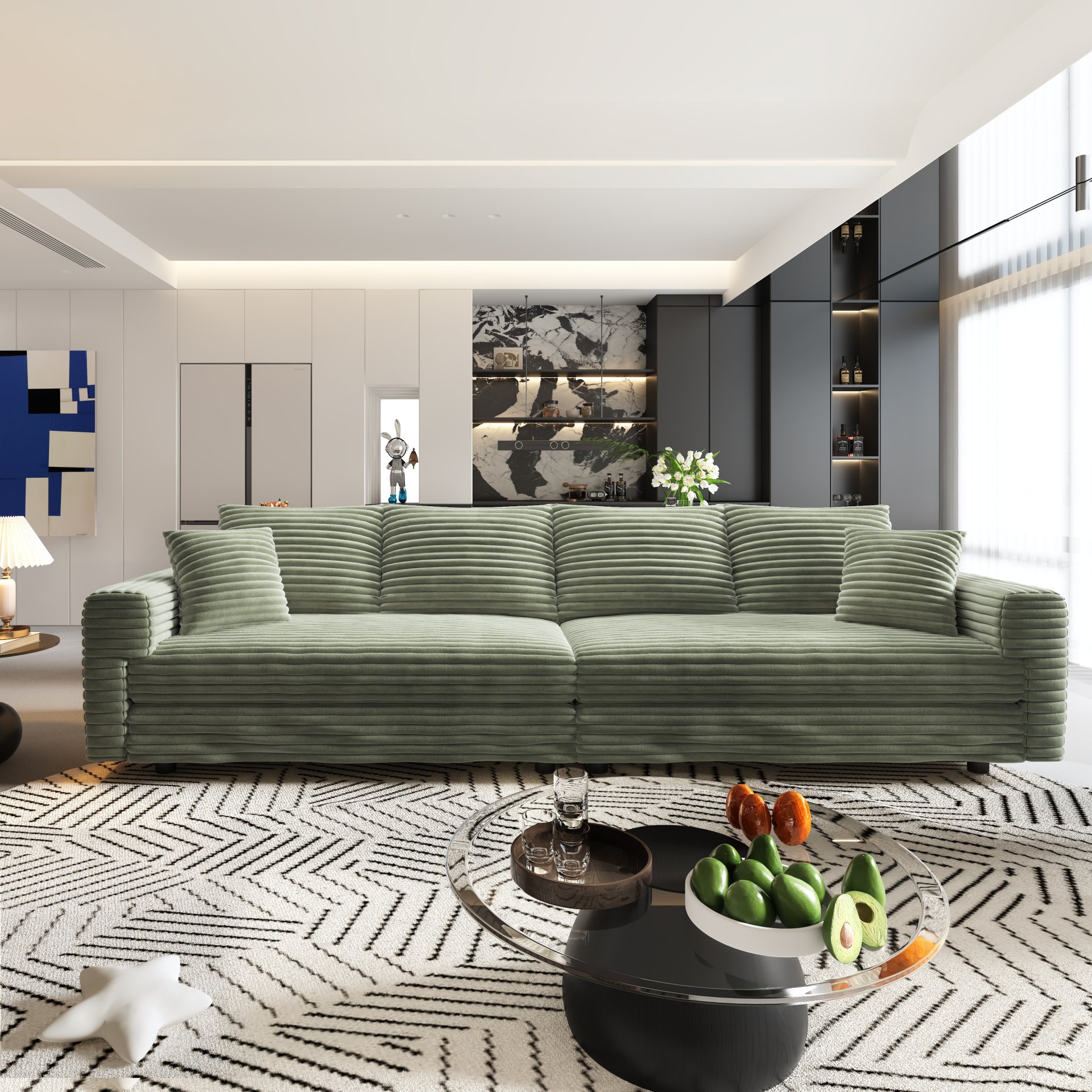 4 Seat Sofa, Deep Seat Couches With Soft Pillows And 3 Ottomans, Convertible Sofa Lounge Chair, For Living Room - Green - Image 13