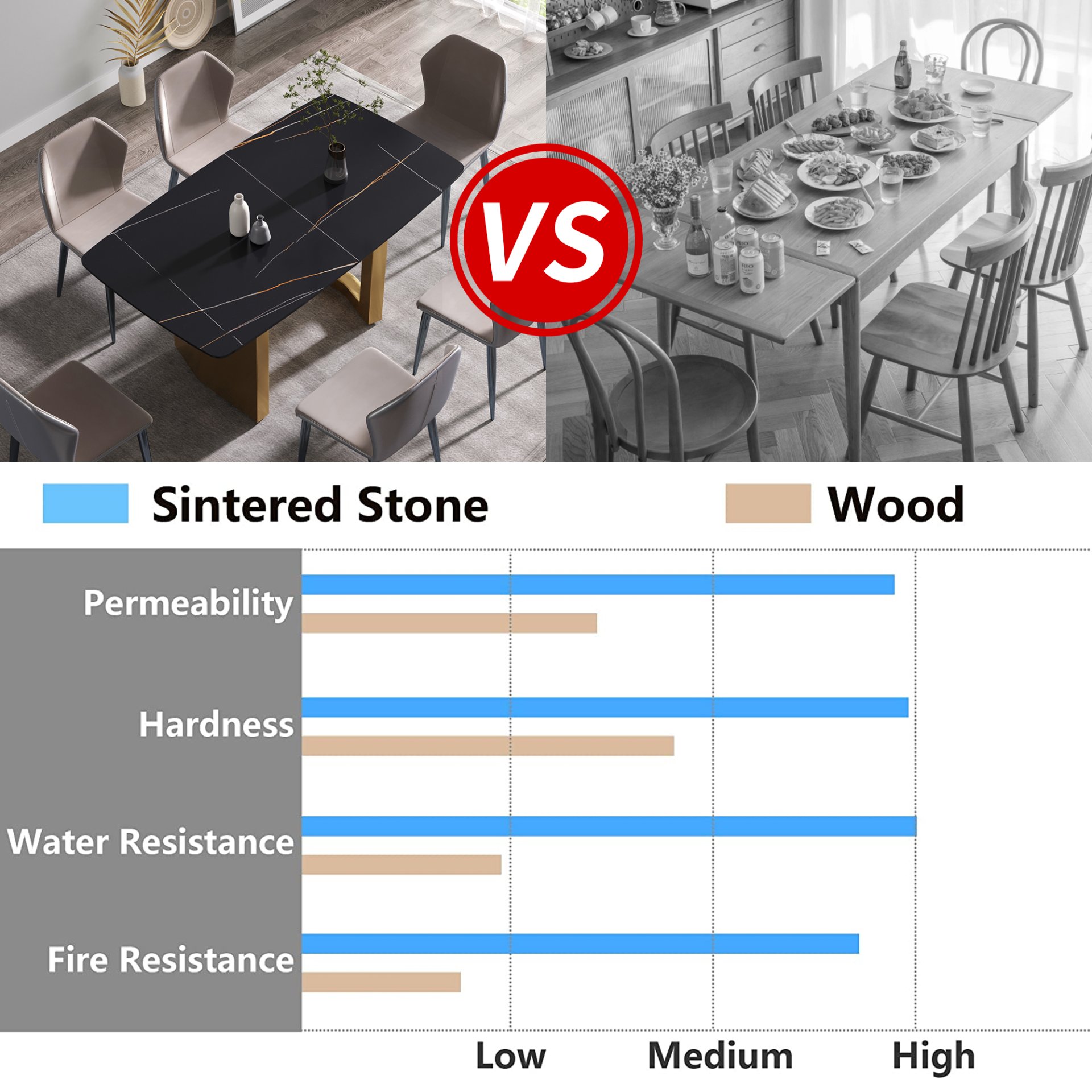 63" Artificial Stone Curved Golden Metal Leg Dining Table, 6 People - Black / Gold - Image 10