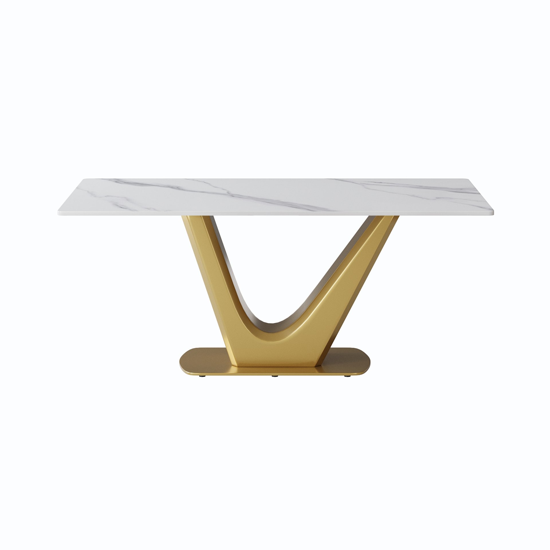70.84" Modern Artificial Stone Panel V-Shaped Metal Legs, Can Accommodate 6-8 People - White / Gold - Image 5