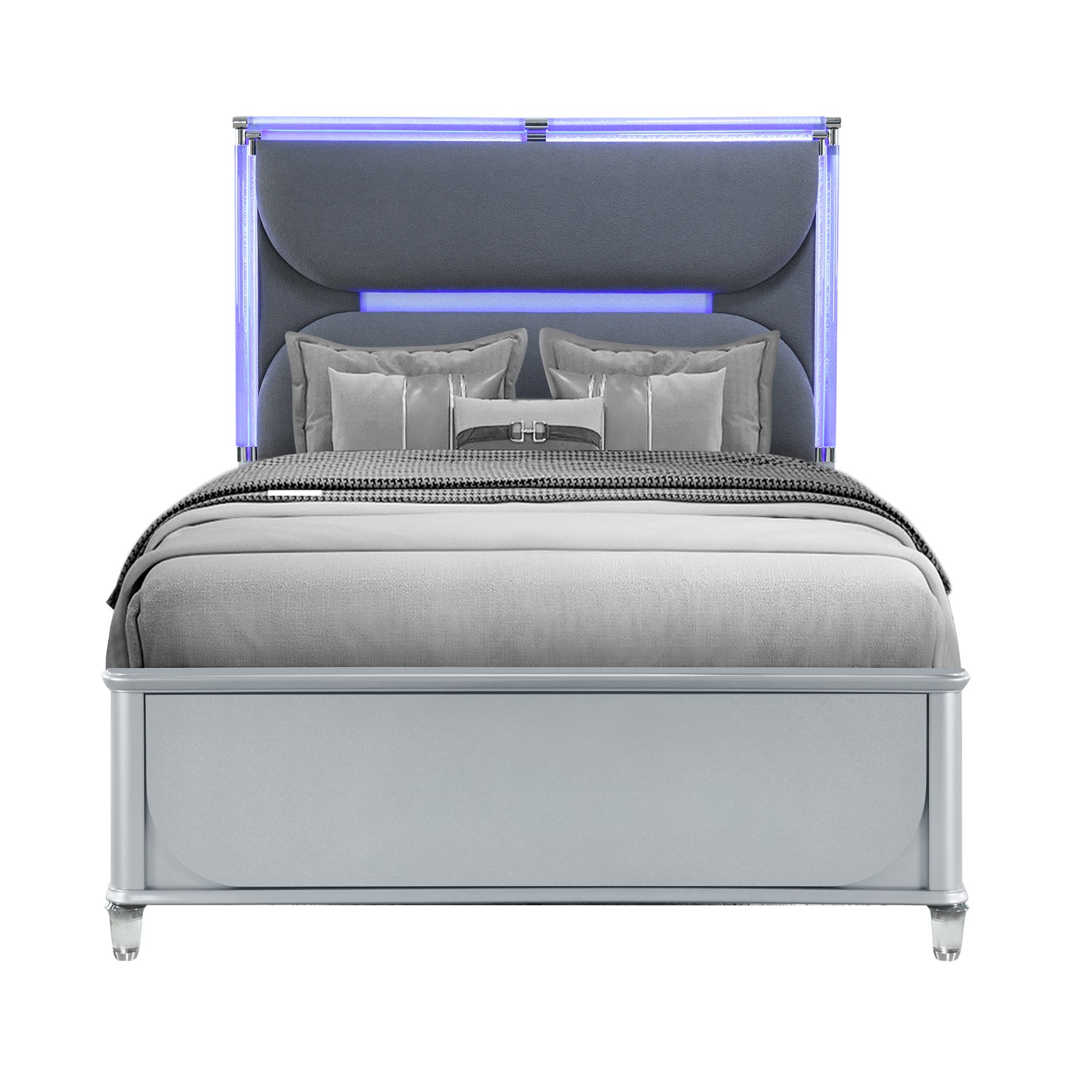 Laura - Queen Bed With Upholstered Headboard And LED Lights - Silver - Image 6