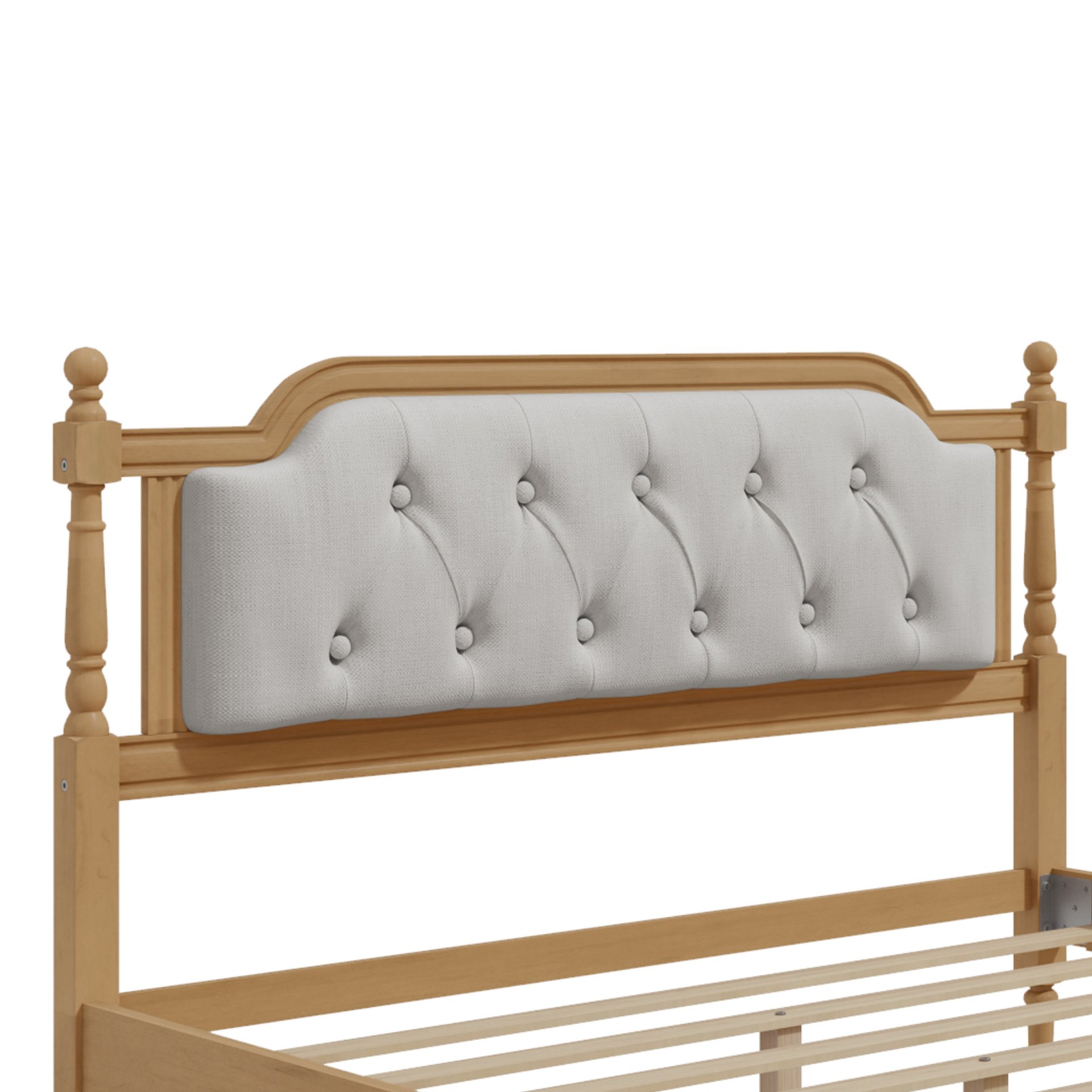 Full Size Traditional Style Solid Bed Frame With Upholstered Tufted Headboard, No Box Spring Needed - Antique Walnut - Image 8