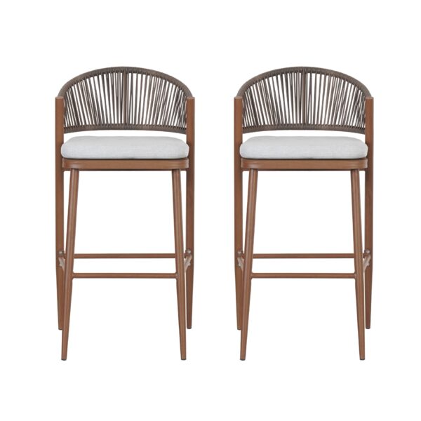Outdoor Bar Height Aluminum Frame Counter Stools With Scallop Shaped Backrest & Water Resistant Cushions (Set of 2) - Teak