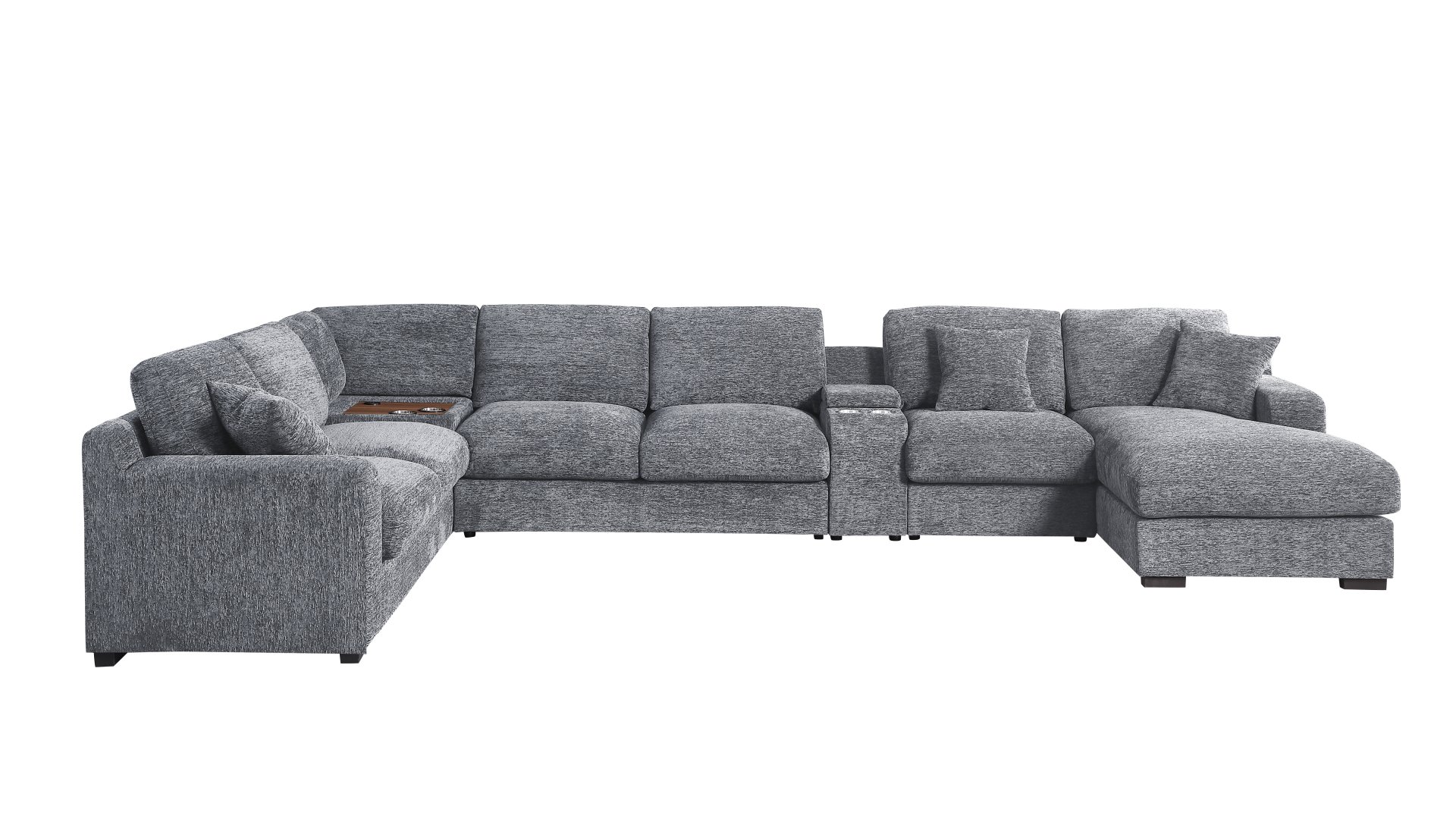 Celine - Chenille Fabric Corner Sectional Sofa With Right Facing Chaise, Cupholders, And Charging Ports - Light Gray - Image 4