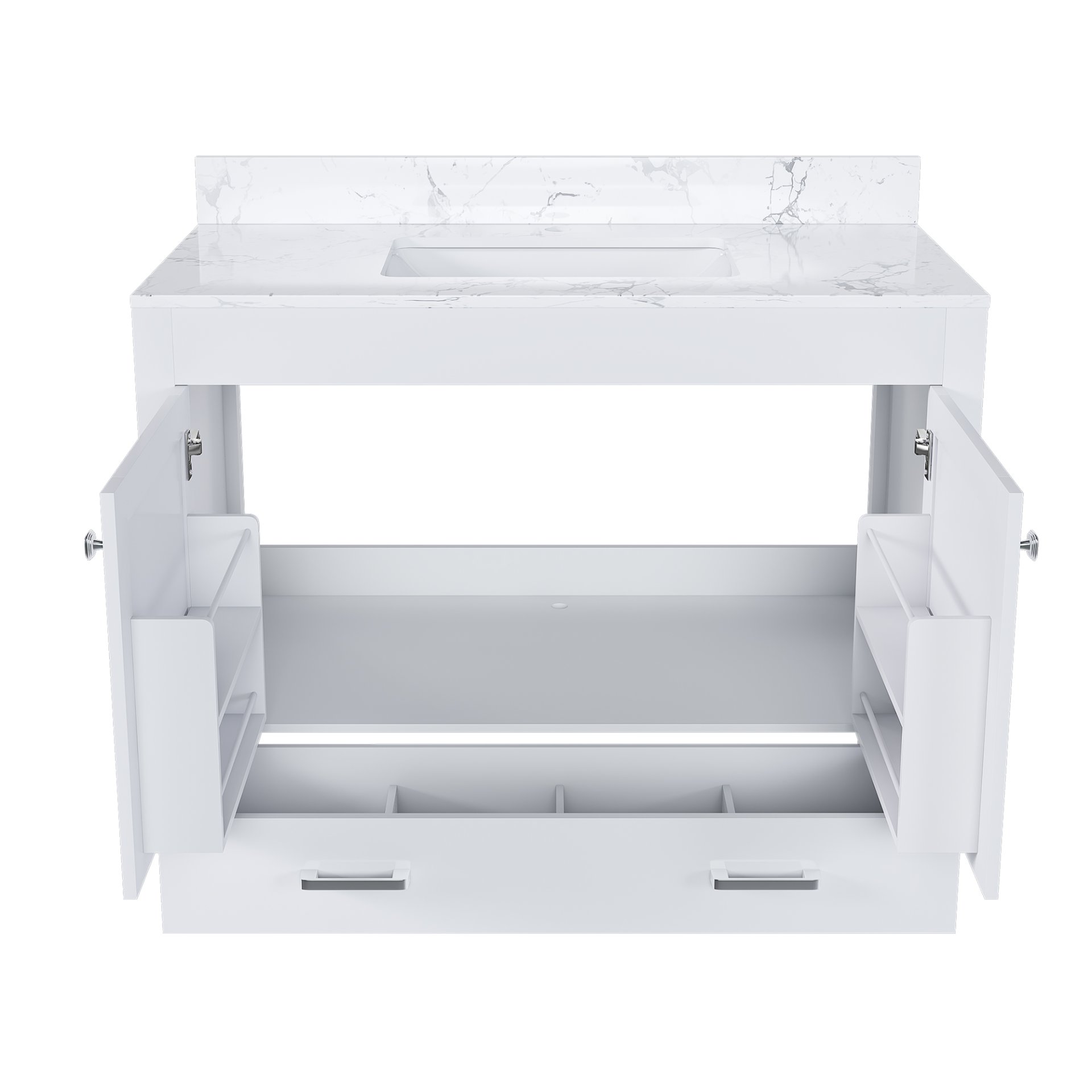 43" Bathroom Vanity With Artificial Marble Carrara Top Set, Multi Functional Cabinet With Doors And Drawer - White - Image 14