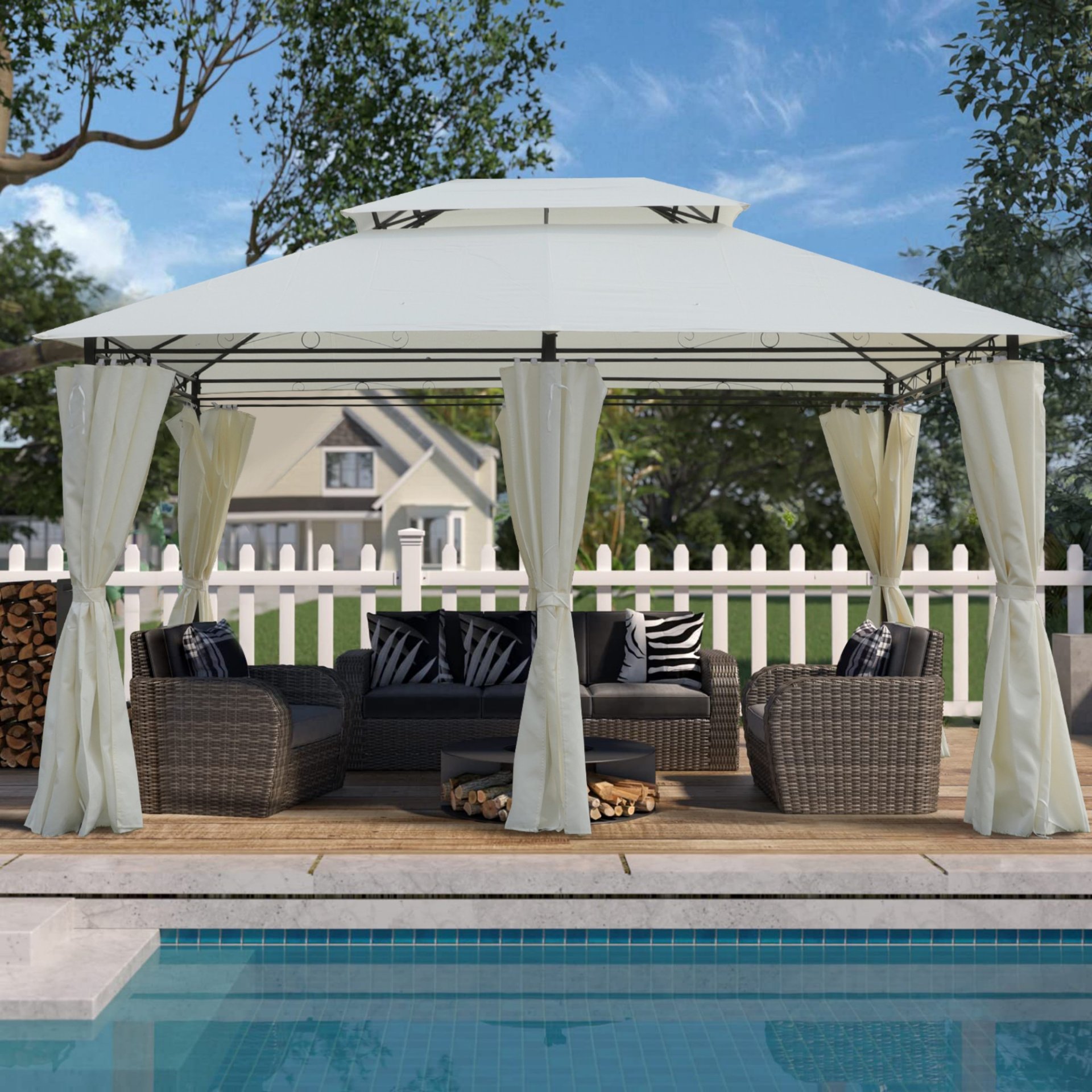 13 X 10 Outdoor Patio Gazebo Tent With Ventilated Double Roof And Sidewall (Detachable Curtains On All Sides), For Lawn, Garden, Backyard, And Deck - Beige - Image 13