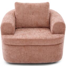 360° Swivel Accent Barrel Chair With Dual Layer Cushion, Round Seating For Living Room - Pink