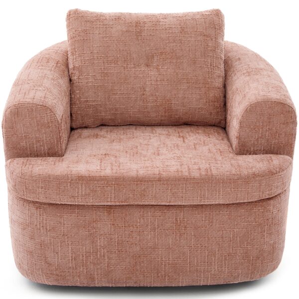 360° Swivel Accent Barrel Chair With Dual Layer Cushion, Round Seating For Living Room - Pink