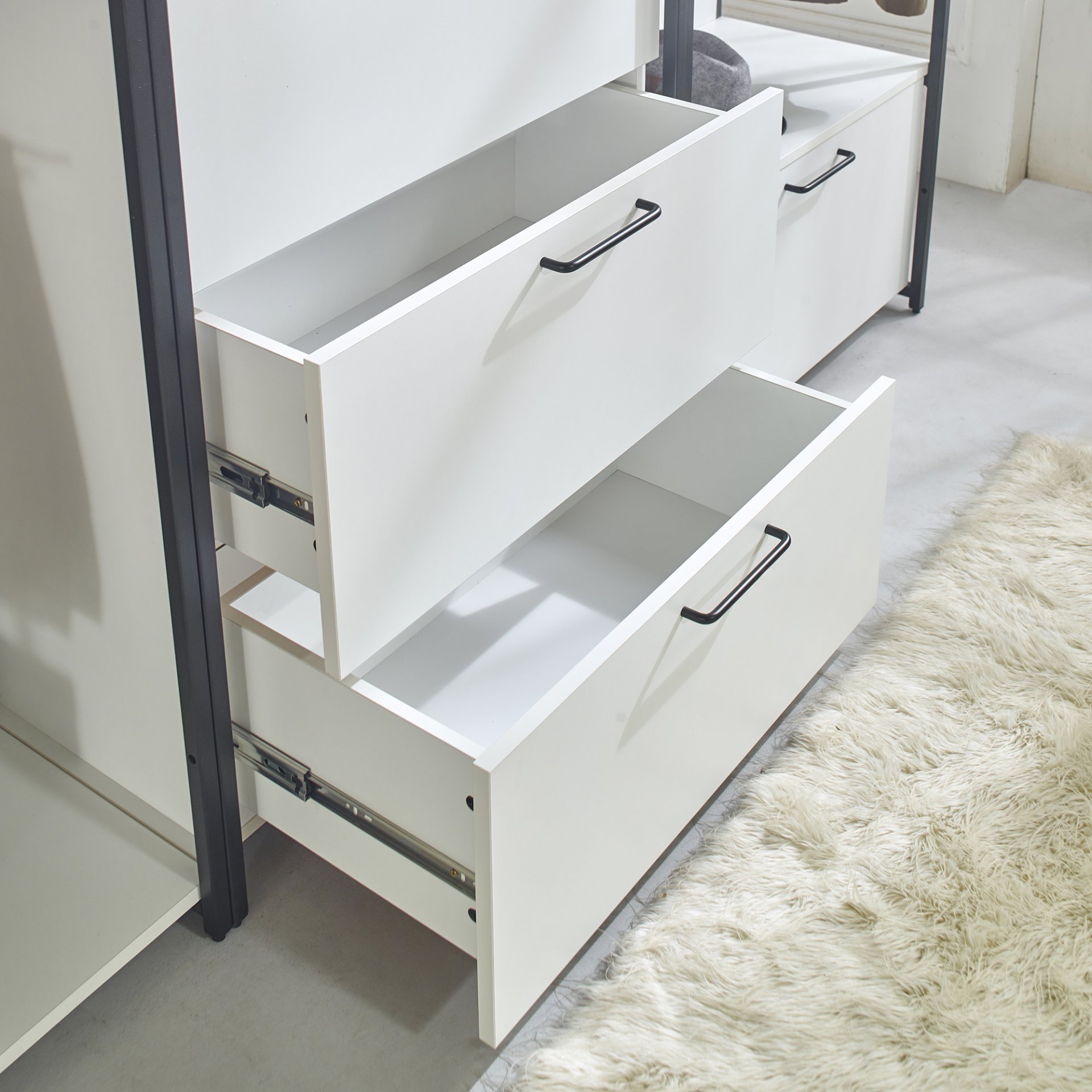 Fiona - Freestanding Walk In Wood Closet System & Metal Frame Durable Storage Solution Melamine - White - Image 4