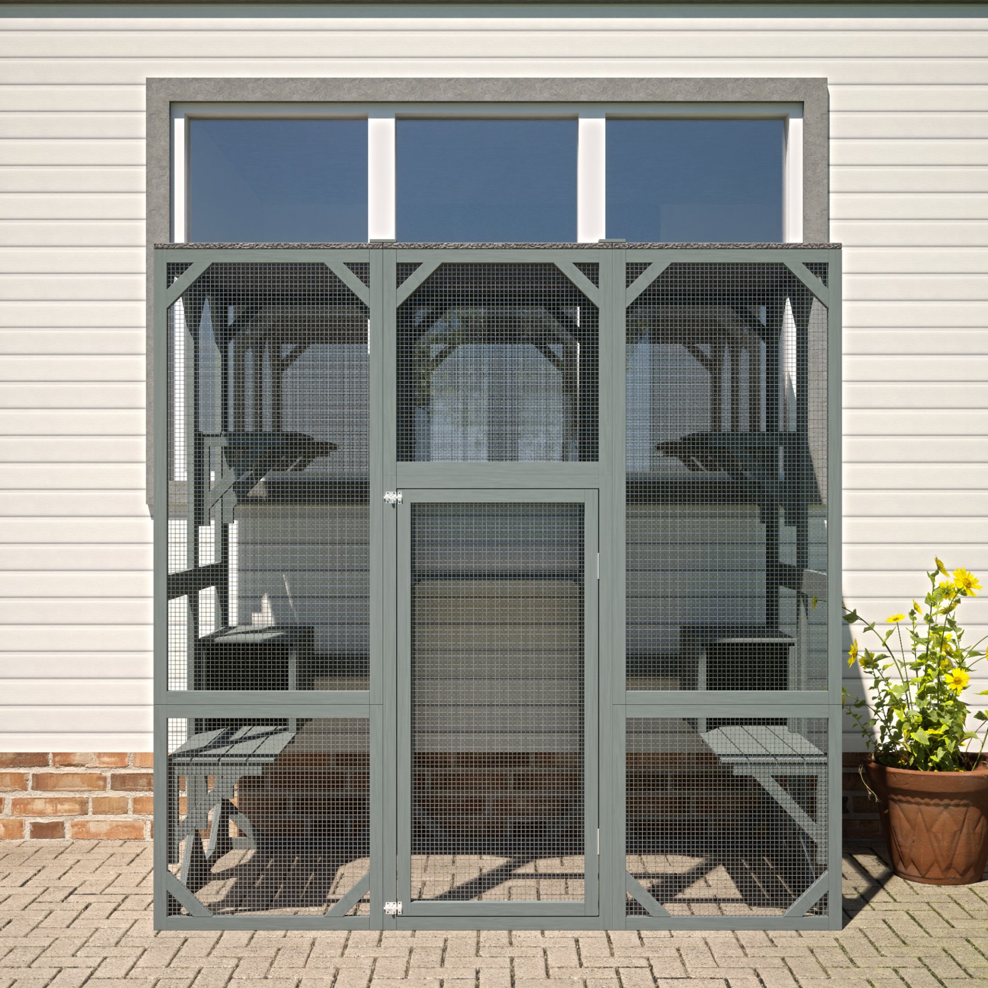Outdoor Cat House Wooden Catio Enclosure With Cover - Large Cat Cage With Jump Platforms And Condos, Weatherproof - Gray - Image 8