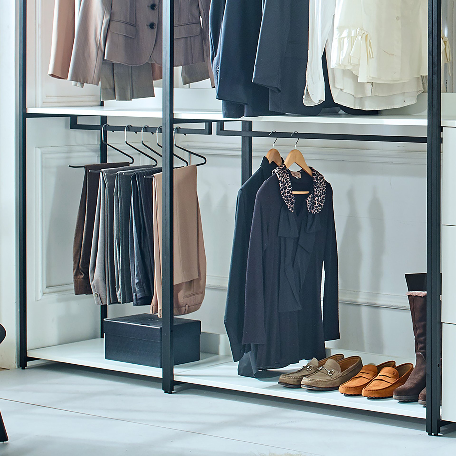 Fiona - Freestanding Walk In Closet System With Metal Frame Durable Storage Solution Melamine - White - Image 7