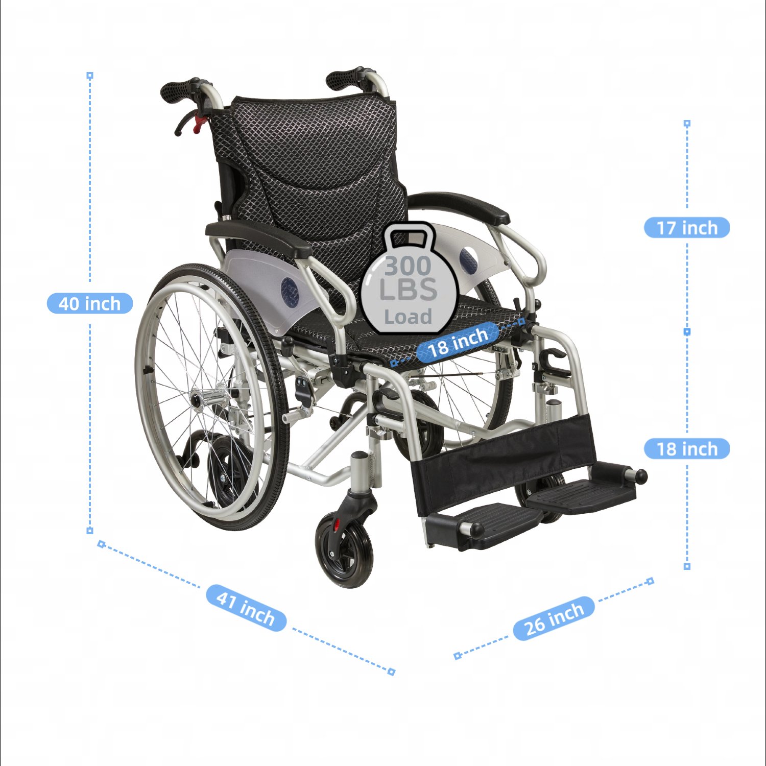 Innovative 6 Wheel Transport Wheelchair Lightweight Foldable Design With Dual Brakes Breathable Seat Anti Backflip Safety Perfect - Black / Silver - Image 3