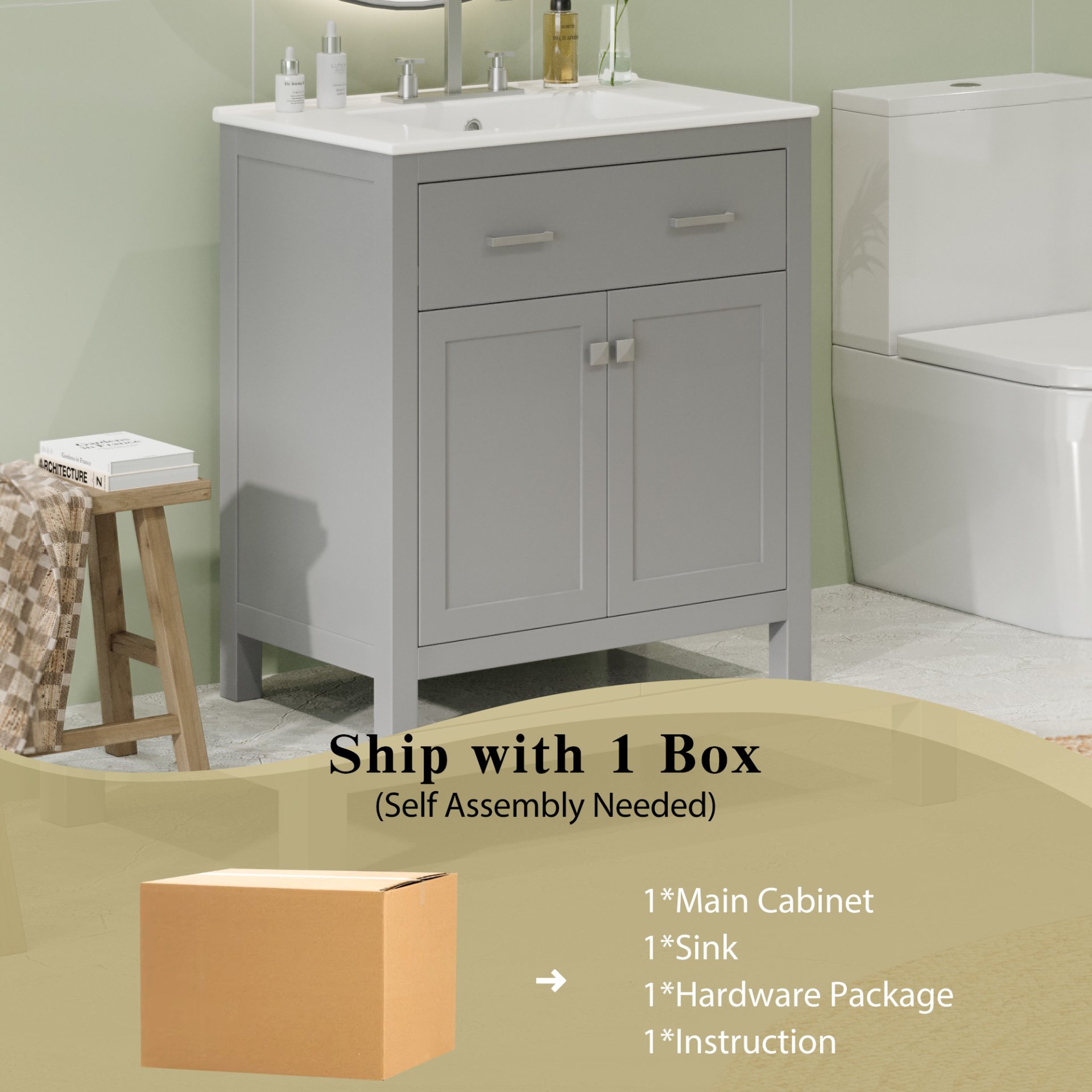 30" Bathroom Vanity With Sink And Soft Close Doors - Gray - Image 10