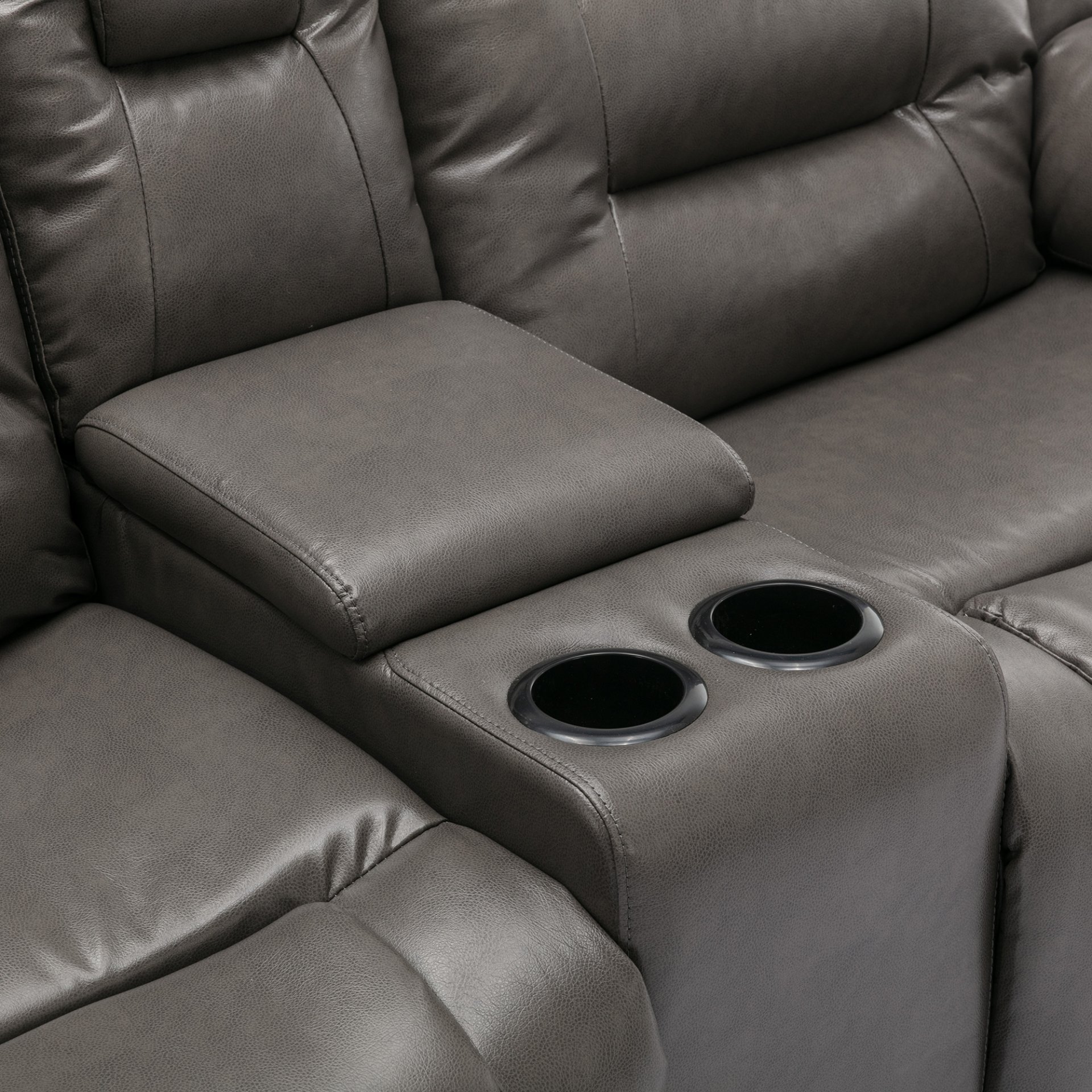 2 Seater Home Theater Recliner Manual Recliner Chair With A Storage Box And Two Cup Holders For Living Room - Gray - Image 22