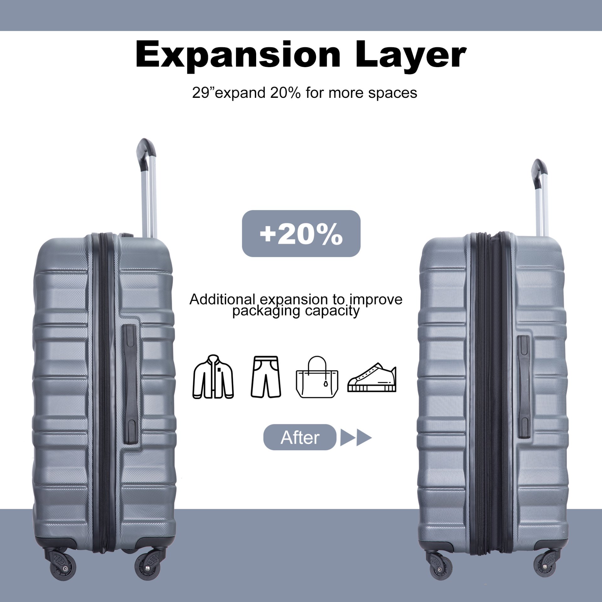Expandable 3 Piece Luggage Sets Pc Lightweight & Durable Suitcase With Two Hooks, Spinner Wheels, Tsa Lock, (21/25/29) - Gray - Image 6