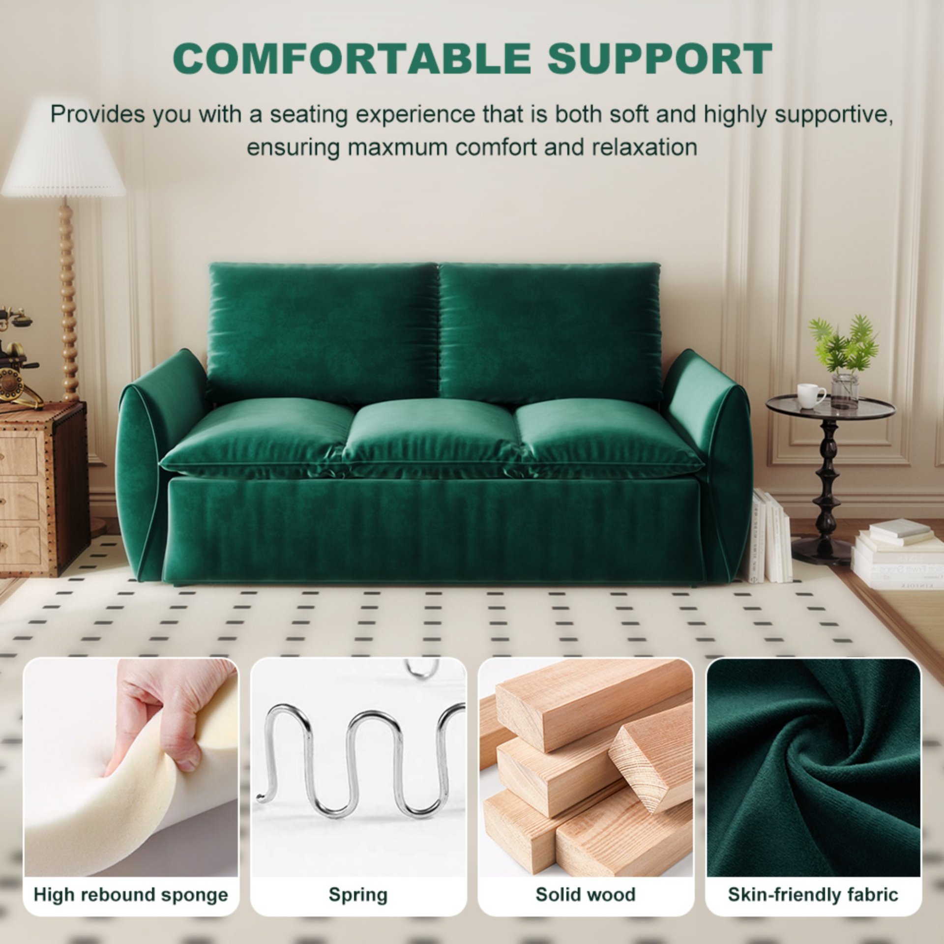 Pull Out Sofa Bed, 3 Seat Convertible Sleeper Sofa With 2 In 1 Pillow And Blanket Set Multifunctional Velvet Sofa Bed - Green - Image 14