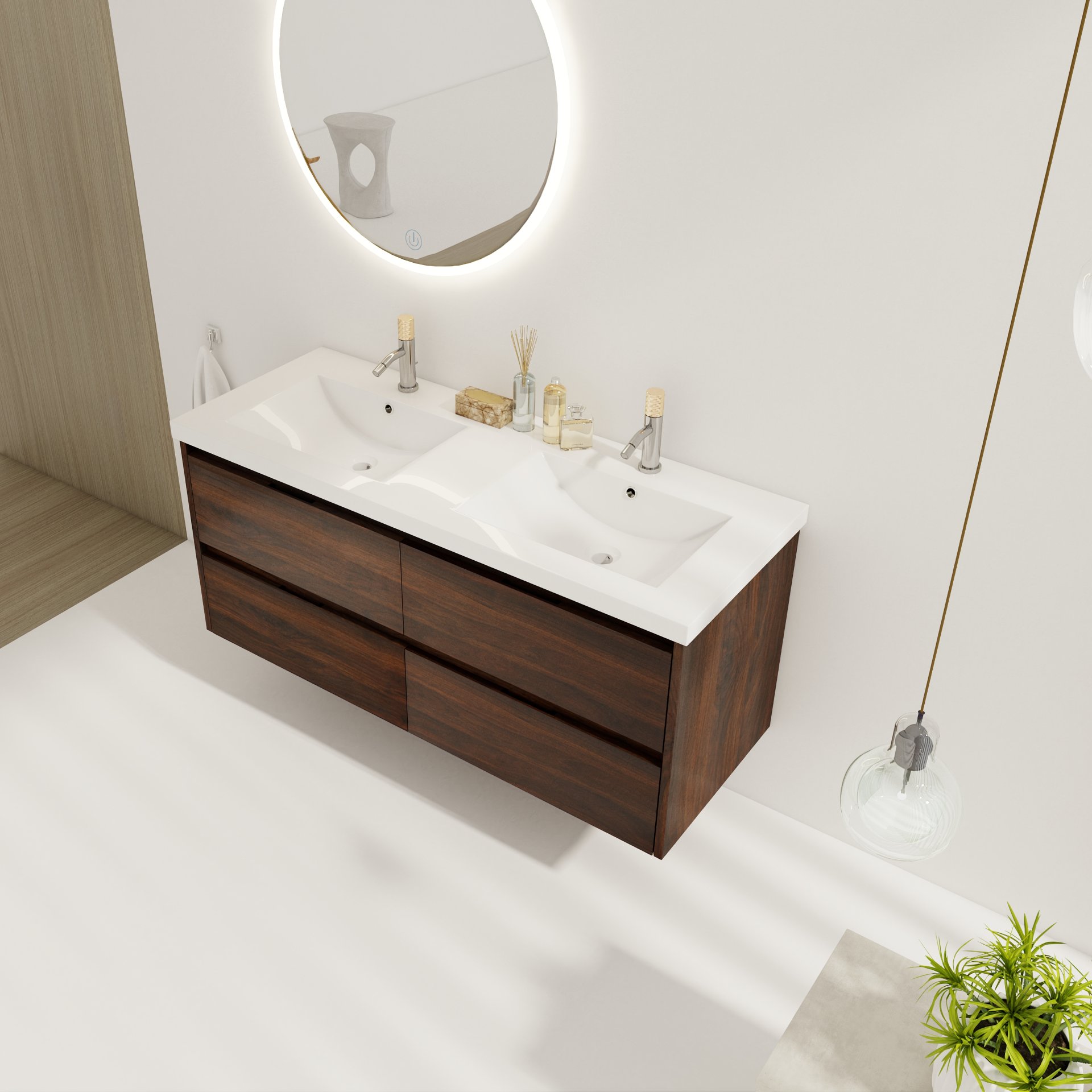 Modern Bathroom Vanity With Dual Resin Sink, Soft Close Drawers - California Walnut - Image 6