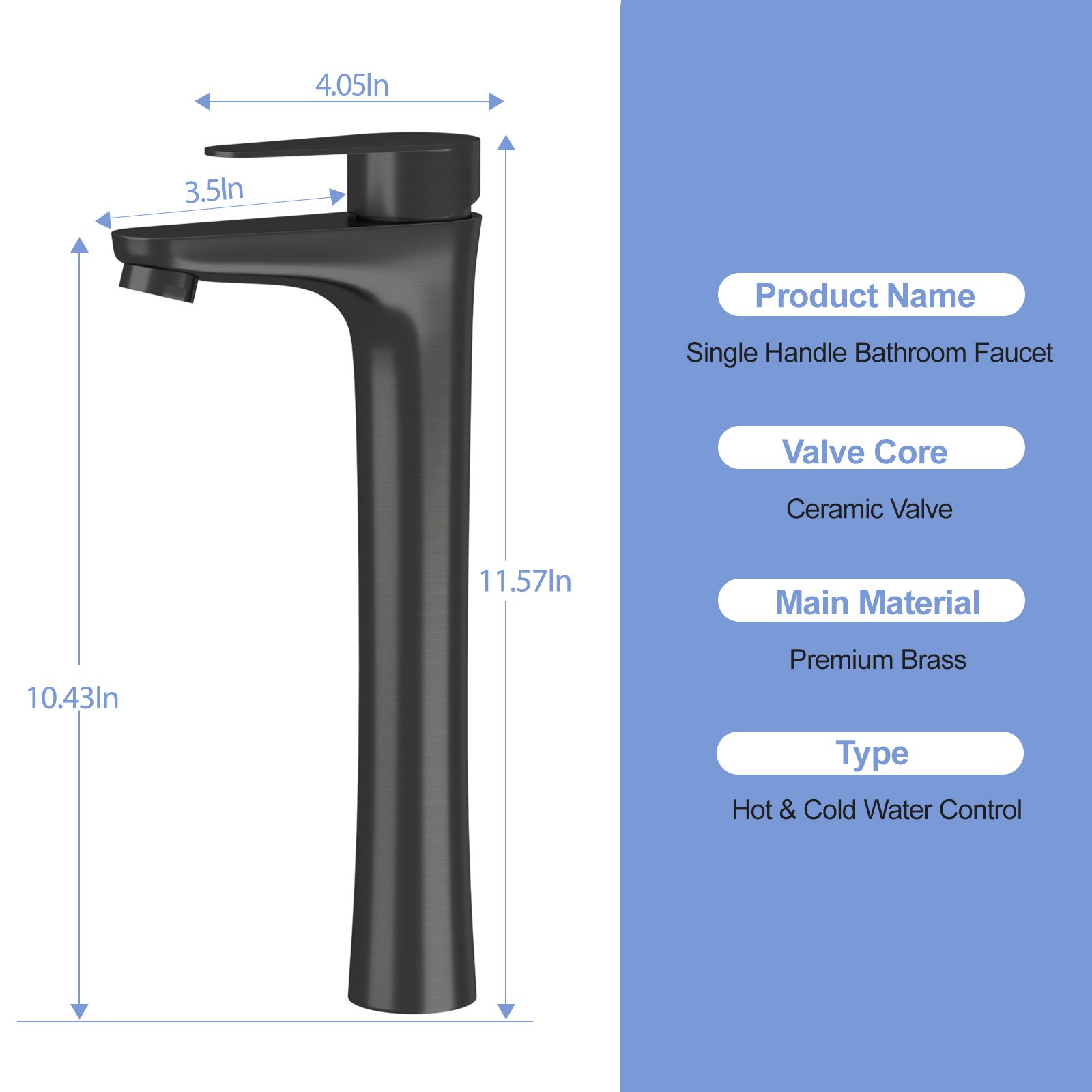 Single Handle Vessel Sink Faucet With Tall Spout For Bathroom Vanity - Oil-Rubbed Bronze - Image 3