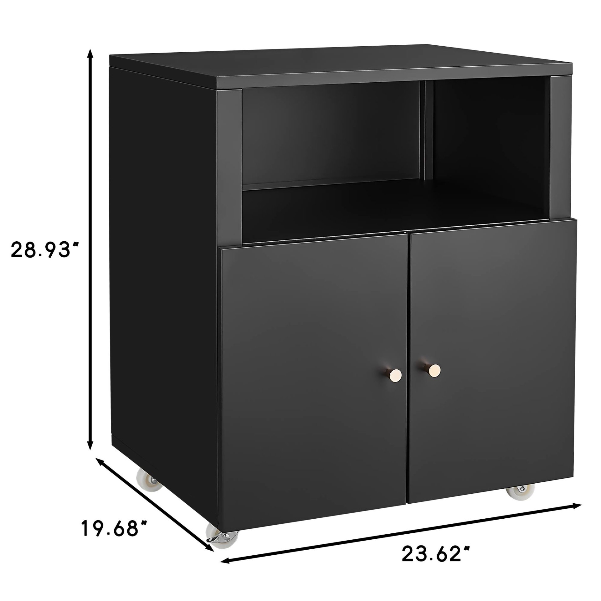 Mobile Printer Stand With Wheels And File Cabinet - Black - Image 3
