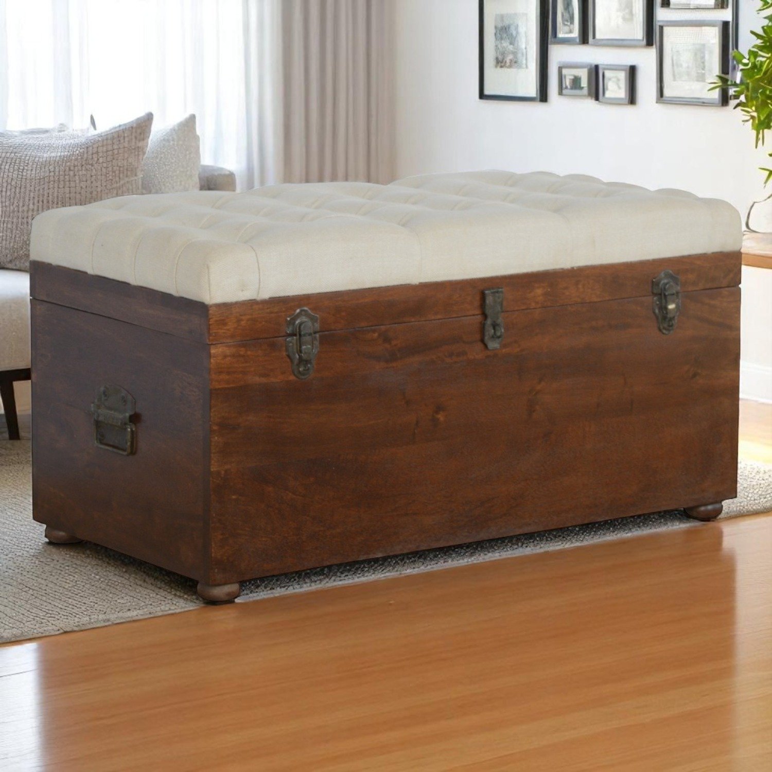 Linen Storage Trunk - Chestnut / White Linen - Image 2