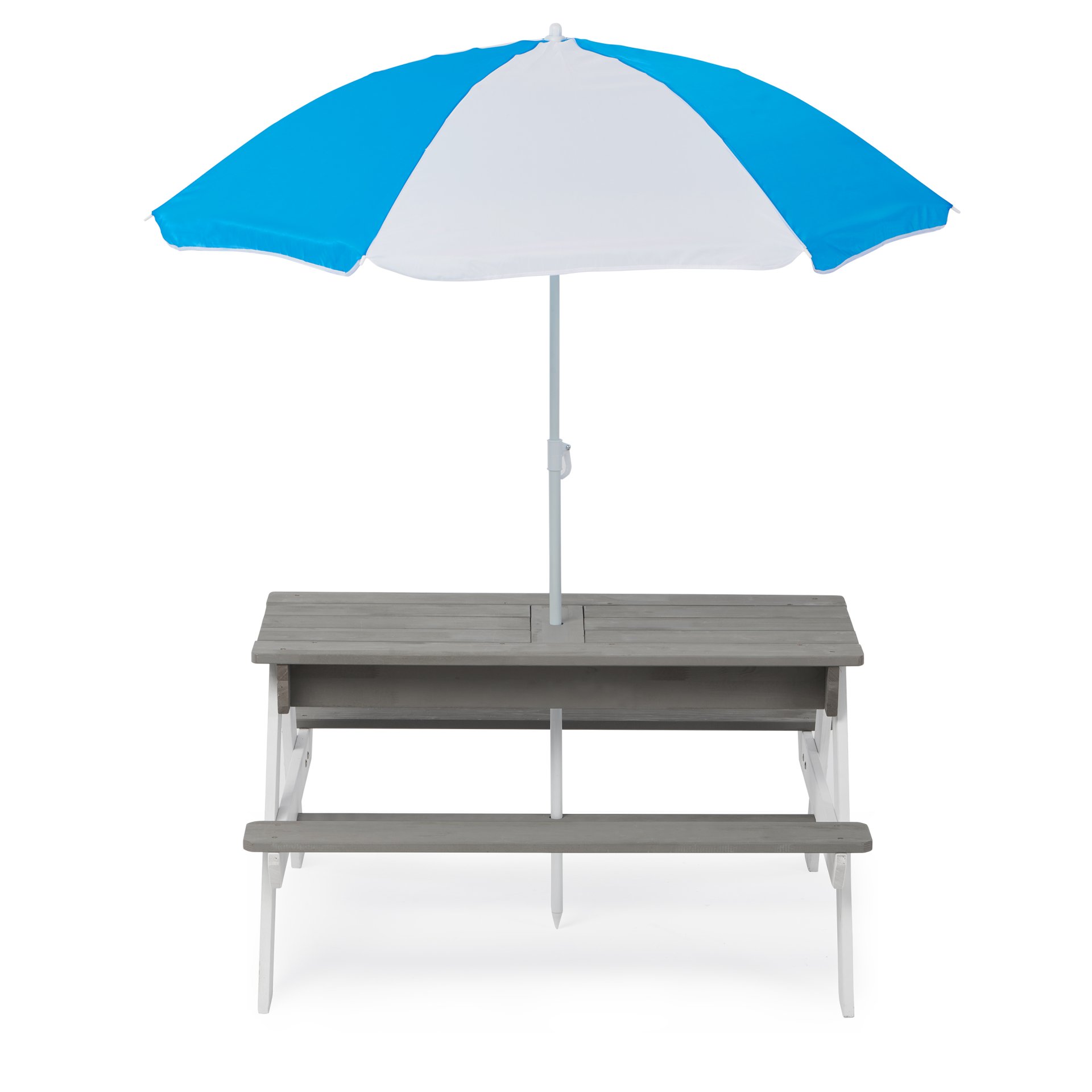 3-In-1 Kids Outdoor Wooden Picnic Table With Umbrella, Convertible Sand & Water, ASTM & CPSIA Certification - Gray - Image 9