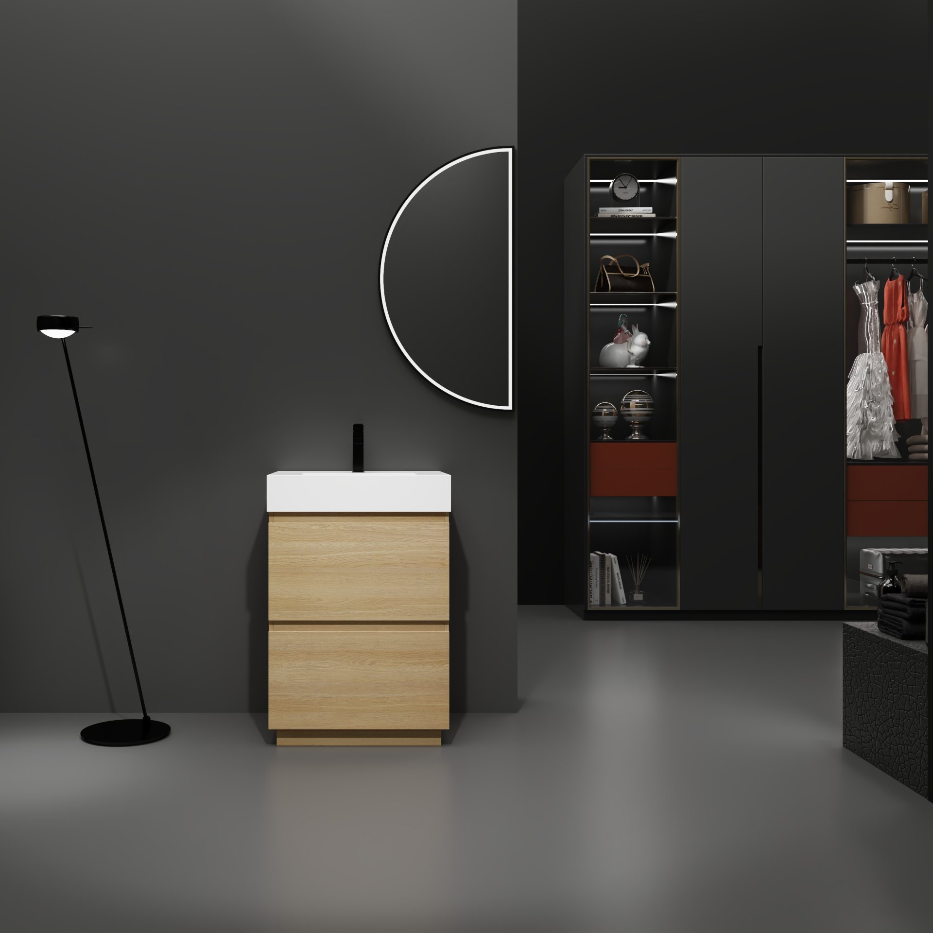 Modern Bathroom Vanities With Single Sink Combo - Oak - Image 5