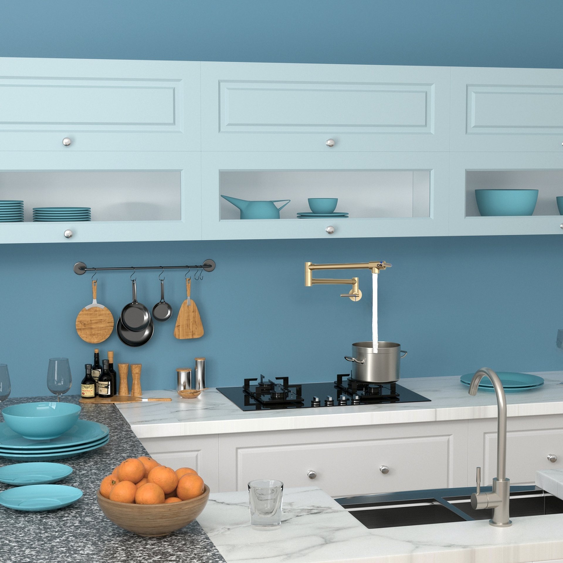 Modern Design Pot Filler Faucet Wall Mount Kitchen Sink, Folding Stretchable - Gold - Image 5