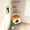 Corner Cat Tower, Cat Tree With Scratching Post, Cat Condo With Feeding Station And Climbing Platforms, Pet Furniture For Indoor Cats - White / Light Oak - Image 14