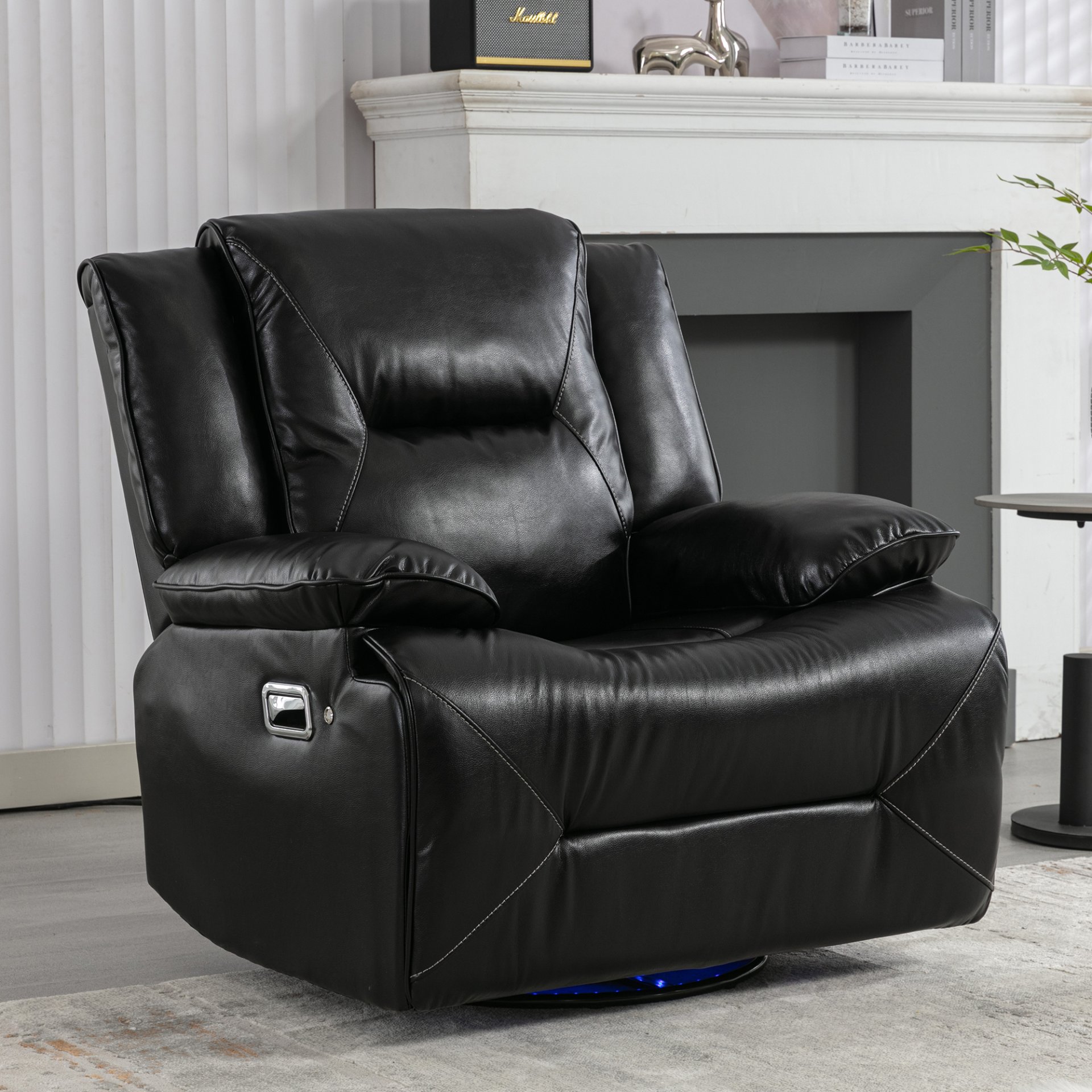 360° Swivel And Rocking Home Theater Recliner Manual Recliner Chair With A Led Light Strip For Living Room - Black - Image 3