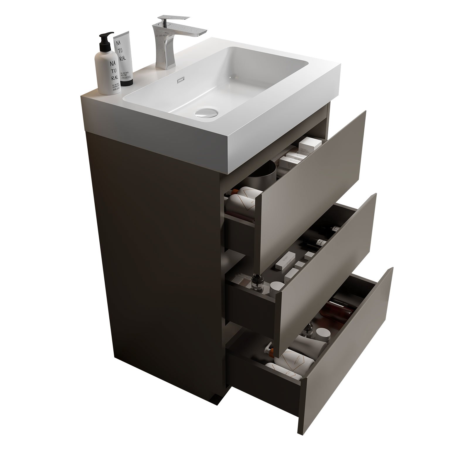 Alice - 24" Bathroom Vanity With Sink, Large Storage Freestanding Bathroom Vanity For Modern Bathroom, One-Piece Sink Basin Without Drain And Faucet - Gray / White - Image 4