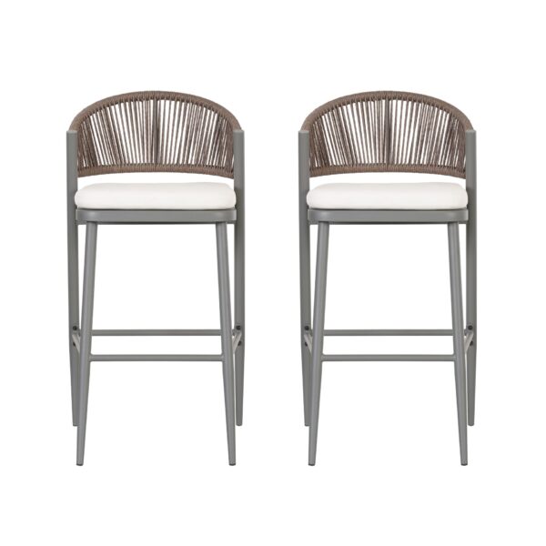 Outdoor Bar Height Metal Frame Counter Stools With Scallop Shaped Backrest & Water Resistant Cushions (Set of 2) - Matte Gray