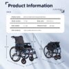Premium Foldable Transport Wheelchair Frame Double Brakes Adjustable Armrests & Seat Belt Breathable Cushion Anti Backflip 300Lbs Capacity - Black / Blue - Image 11