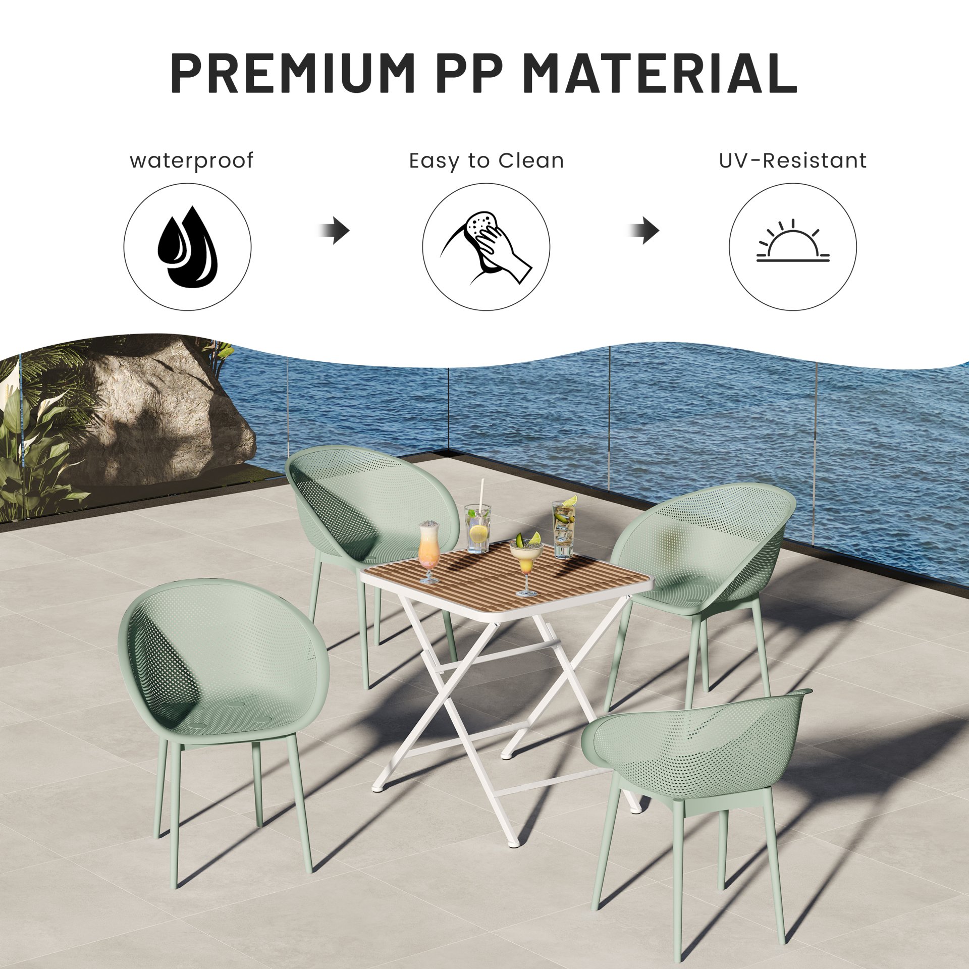 2 Pack Lounge Chair Set With Folding Square Table - Khaki / Pale Green / White - Image 20