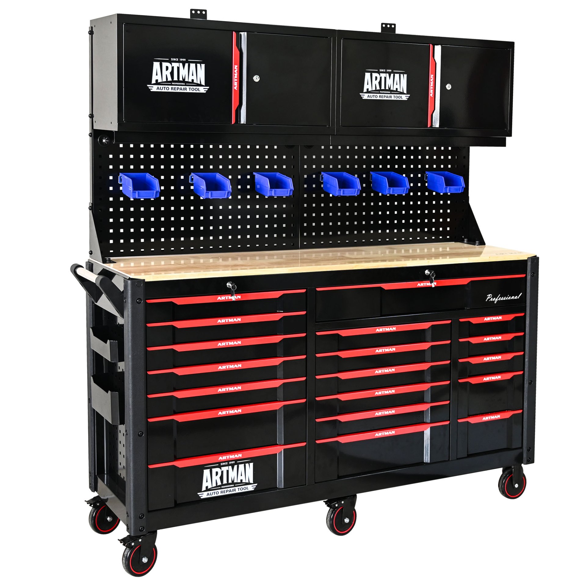Wall Mounted Double Door Storage Cabinet With Tool Rack And Hooks, Stainless Steel - Black / Red - Image 7
